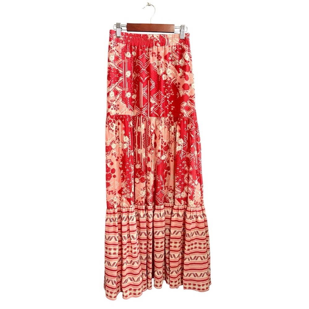 CHUFY Red and Pink Patterned Maxi Skirt